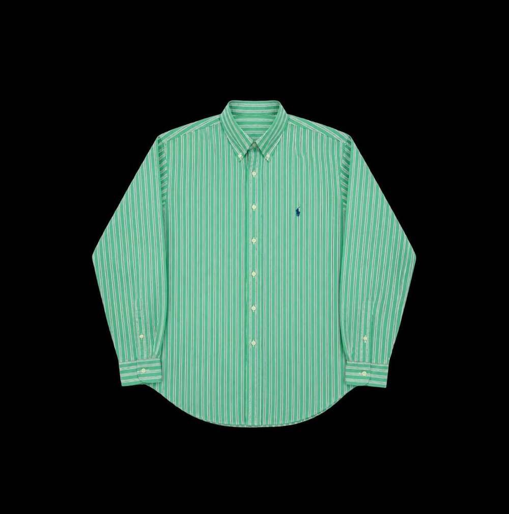 Vintage Ralph Lauren Blake Green and White Striped Button Down Shirt Size L